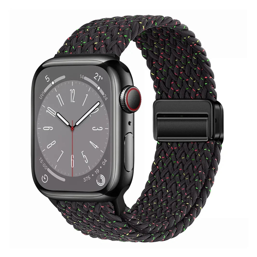 Braided Adjuctable Magnetic Buckle Elastic Sport Watch Band for Apple Watch 42mm | 44mm | 45mm | Ultra 49mm | 46mm Series 10 / Night Star / Black - Ktusu