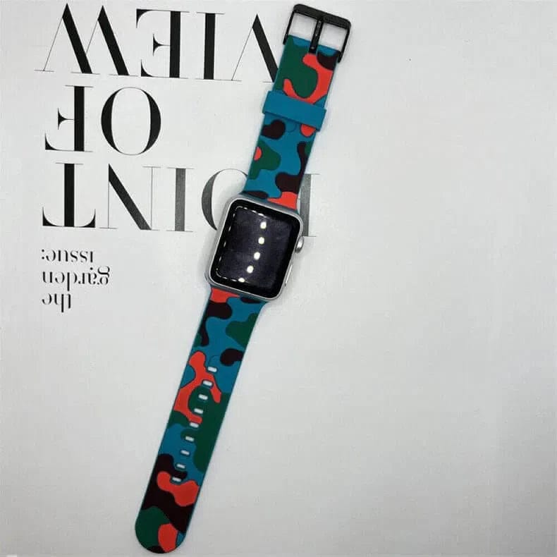 Camo Soft Silicone Watch Band for iWatch 42mm | 44mm | 45mm | Ultra 49mm | 46mm Series 10 / Ocean Green - Ktusu