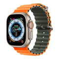 Dual Color Ocean Silicone Soft Sport Watch Band for iWatch 42mm | 44mm | 45mm | Ultra 49mm | 46mm Series 10 / Orange Khaki - Ktusu