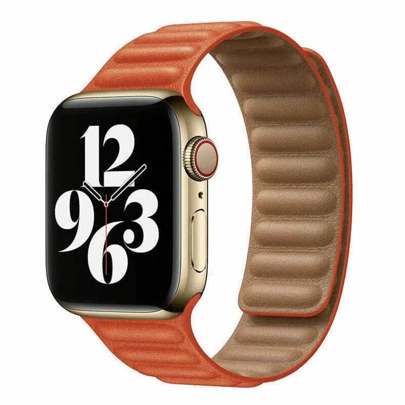 Leather Texture Magnetic Link Watch Band for iWatch 42mm | 44mm | 45mm | Ultra 49mm | 46mm Series 10 / Orange - Ktusu