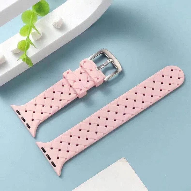 Braided Weave Breathable Soft Silicone Watch Band for iWatch 42mm | 44mm | 45mm | Ultra 49mm | 46mm Series 10 / Pink Sand - Ktusu