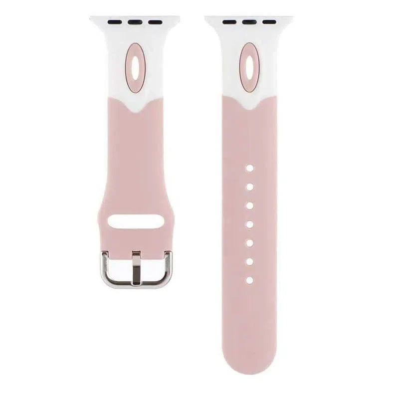 Dual Color Silicone Sport Watch Band for iWatch 42mm | 44mm | 45mm | Ultra 49mm | 46mm Series 10 / Pink White - Ktusu