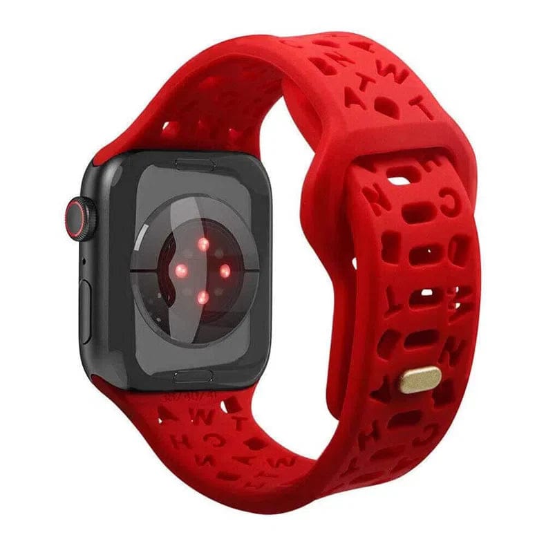 Soft Silicone Alphabetic Watch Band for iWatch 42mm | 44mm | 45mm | Ultra 49mm | 46mm Series 10 / Red - Ktusu