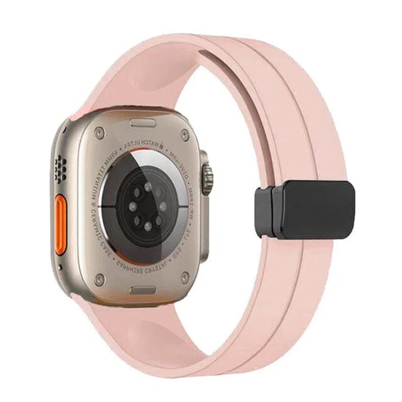 Magnetic D-Buckle Silicone Watch Band for iWatch 42mm | 44mm | 45mm | Ultra 49mm | 46mm Series 10 / Sand Pink - Ktusu