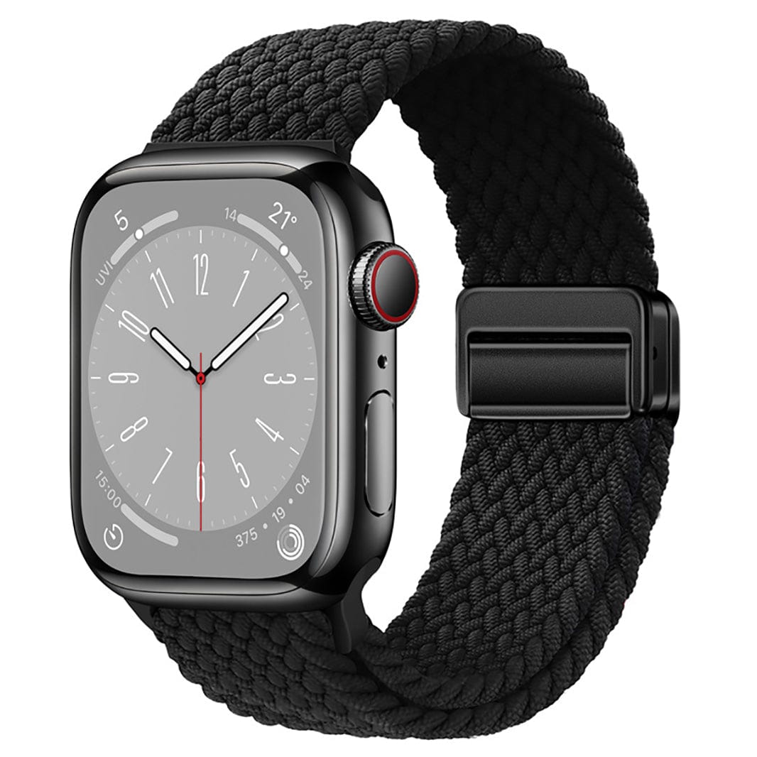 Braided Adjuctable Magnetic Buckle Elastic Sport Watch Band for Apple Watch 42mm | 44mm | 45mm | Ultra 49mm | 46mm Series 10 / Solid / Black - Ktusu