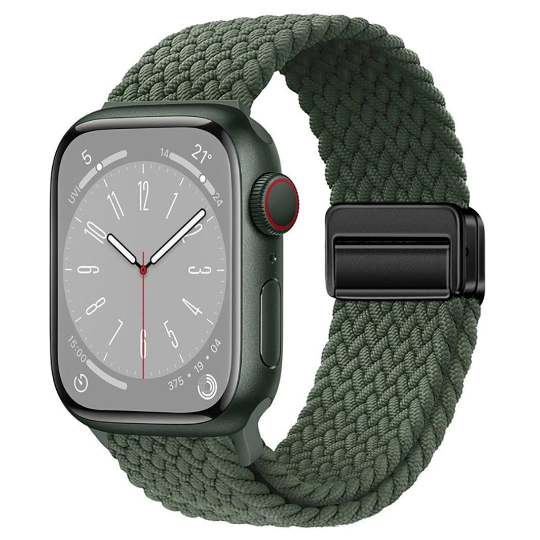 Braided Adjuctable Magnetic Buckle Elastic Sport Watch Band for Apple Watch 42mm | 44mm | 45mm | Ultra 49mm | 46mm Series 10 / Solid / Olive Green - Ktusu