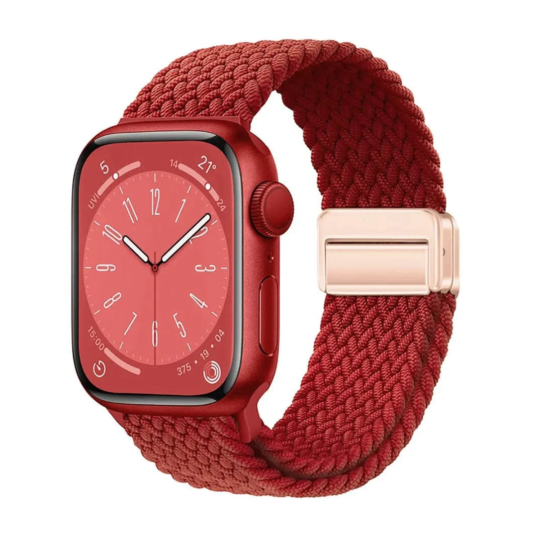 Braided Adjuctable Magnetic Buckle Elastic Sport Watch Band for Apple Watch 42mm | 44mm | 45mm | Ultra 49mm | 46mm Series 10 / Solid / Red - Ktusu