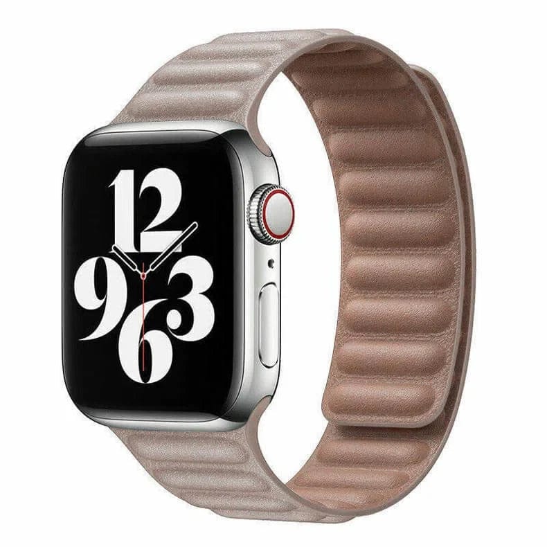 Leather Texture Magnetic Link Watch Band for iWatch 42mm | 44mm | 45mm | Ultra 49mm | 46mm Series 10 / Stone - Ktusu