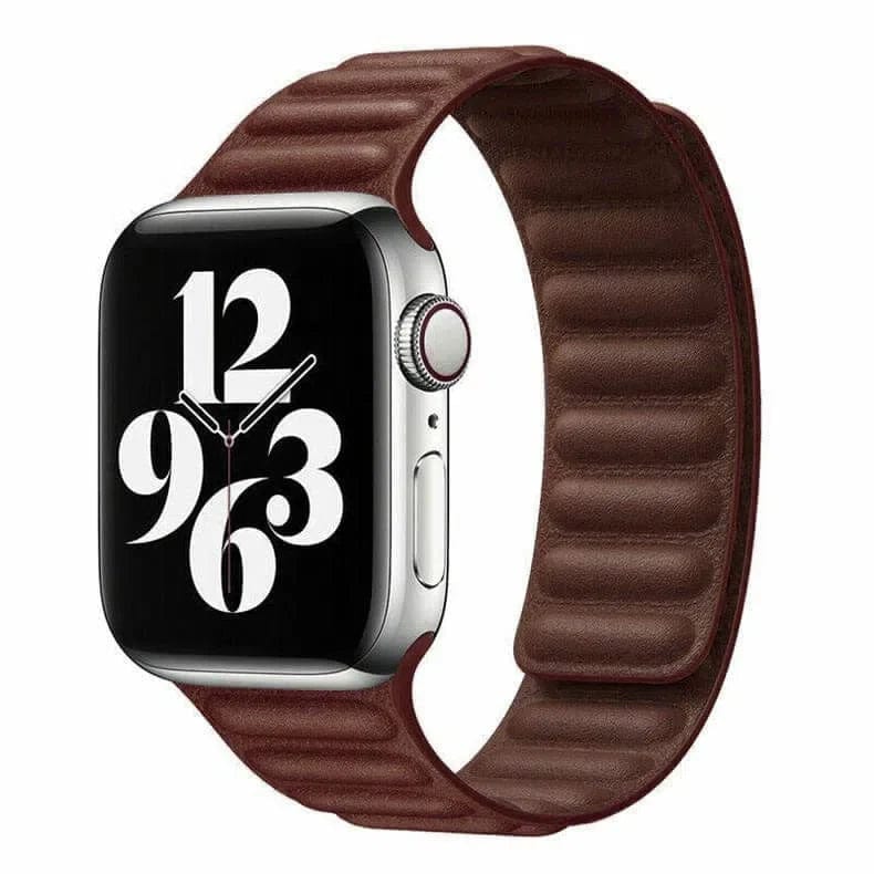 Leather Texture Magnetic Link Watch Band for iWatch 42mm | 44mm | 45mm | Ultra 49mm | 46mm Series 10 / Tan Brown - Ktusu