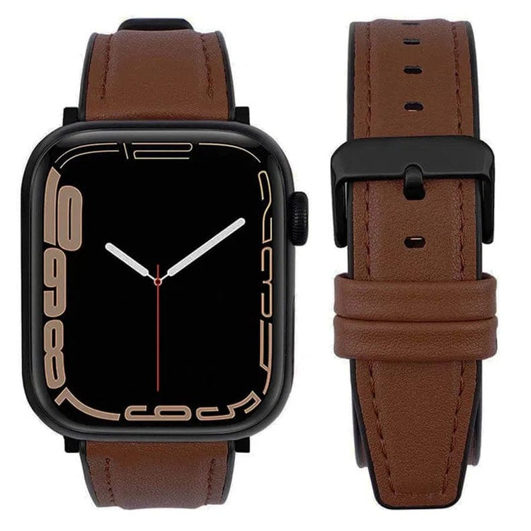 Leather Texture Silicone Rubber Sports Watch Band for iWatch 42mm | 44mm | 45mm | Ultra 49mm | 46mm Series 10 / Tan Brown - Ktusu