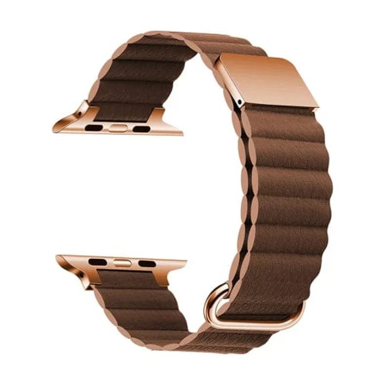 Magnetic Leather Texture Watch Band for iWatch 42mm | 44mm | 45mm | Ultra 49mm | 46mm Series 10 / Tan Brown - Ktusu