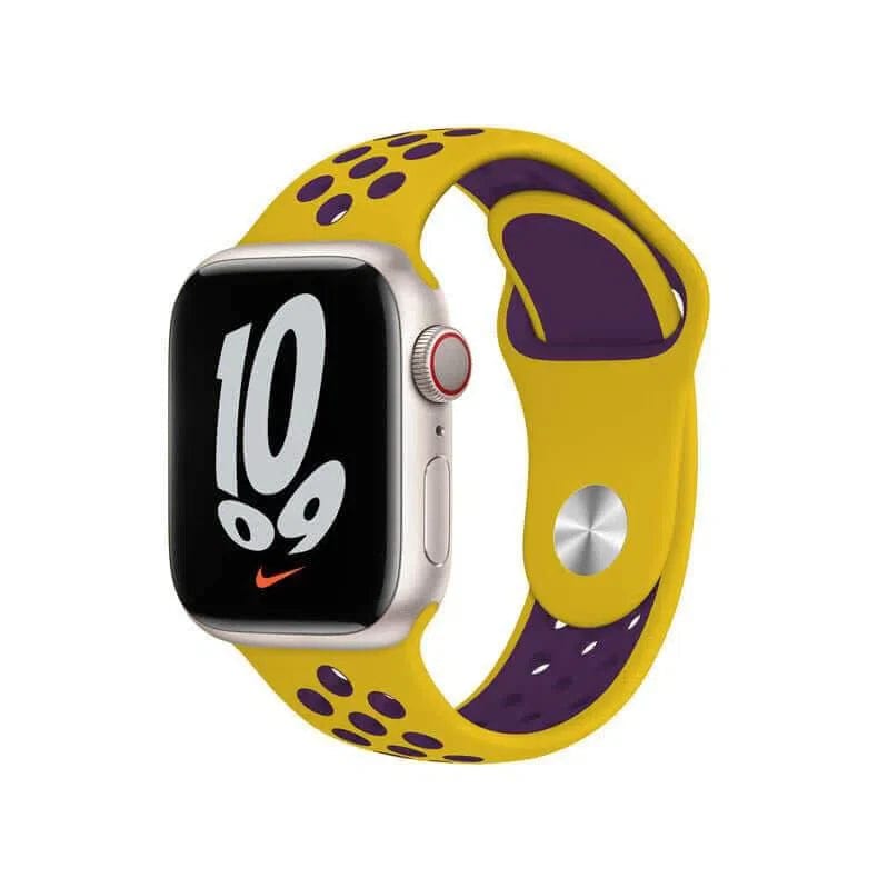 Nike Silicone Soft Watch Band for iWatch 42mm | 44mm | 45mm | Ultra 49mm | 46mm Series 10 / Turmaric Yellow Deep Purple - Ktusu