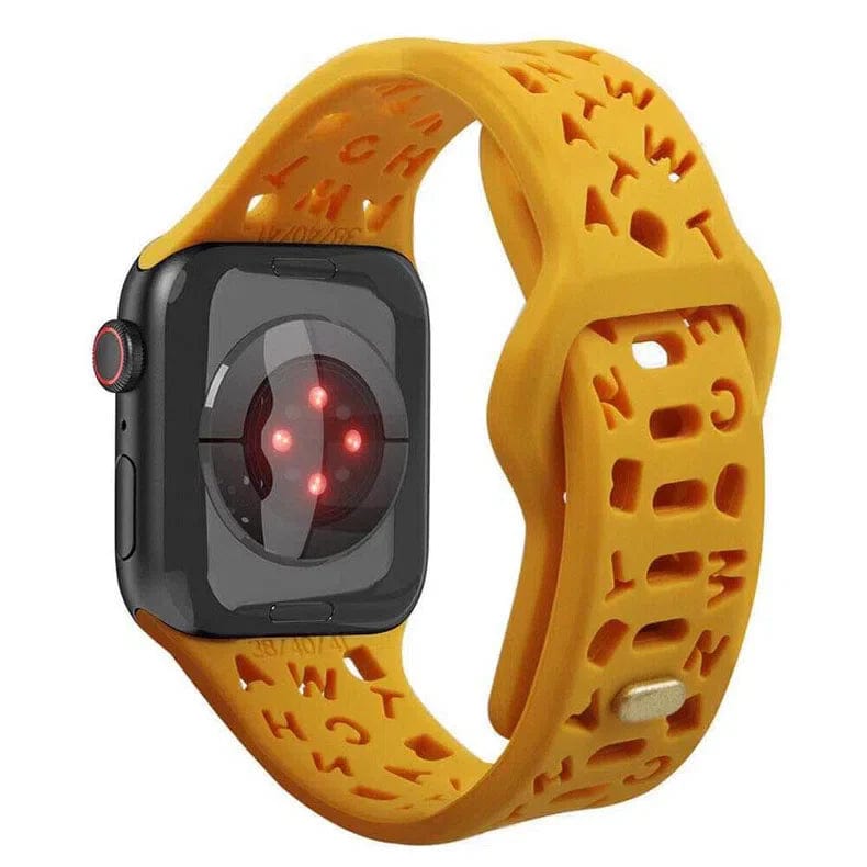 Soft Silicone Alphabetic Watch Band for iWatch 42mm | 44mm | 45mm | Ultra 49mm | 46mm Series 10 / Turmeric Yellow - Ktusu