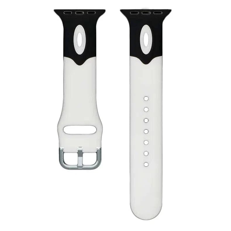 Dual Color Silicone Sport Watch Band for iWatch 42mm | 44mm | 45mm | Ultra 49mm | 46mm Series 10 / White Black - Ktusu