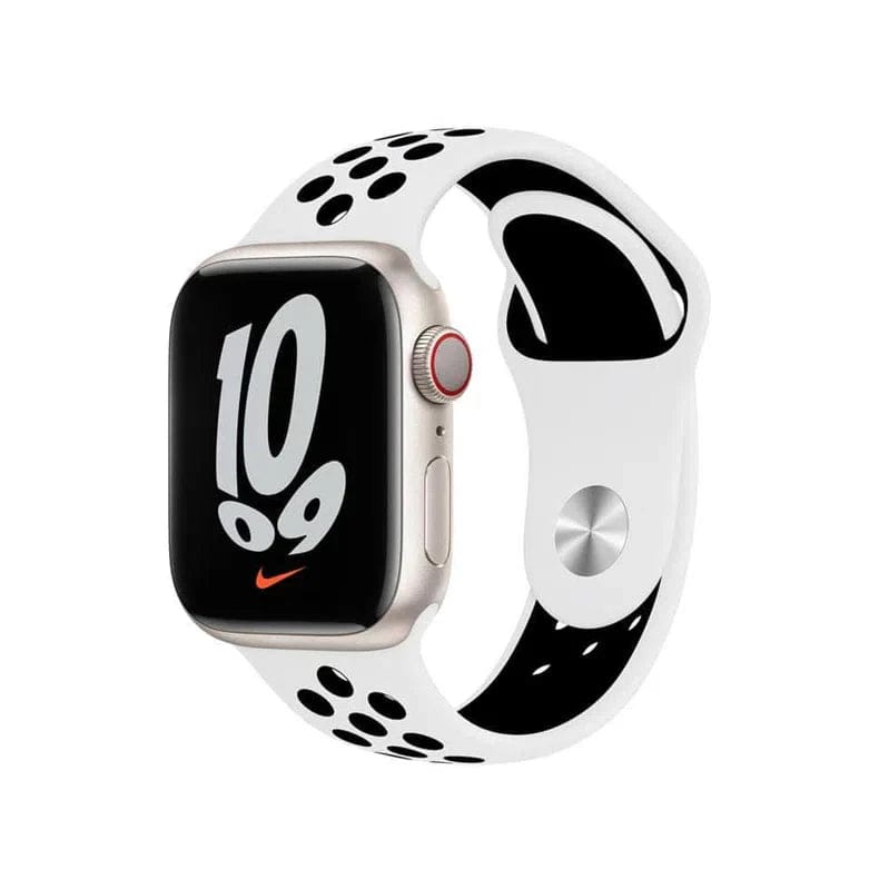 Nike Silicone Soft Watch Band for iWatch 42mm | 44mm | 45mm | Ultra 49mm | 46mm Series 10 / White Black - Ktusu