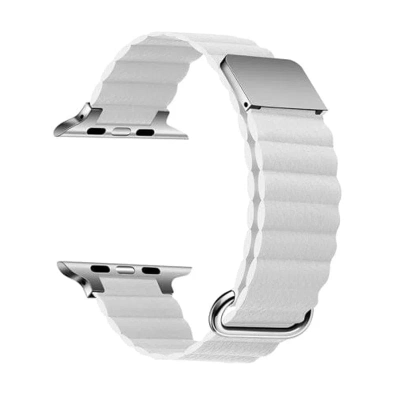 Magnetic Leather Texture Watch Band for iWatch 42mm | 44mm | 45mm | Ultra 49mm | 46mm Series 10 / White - Ktusu