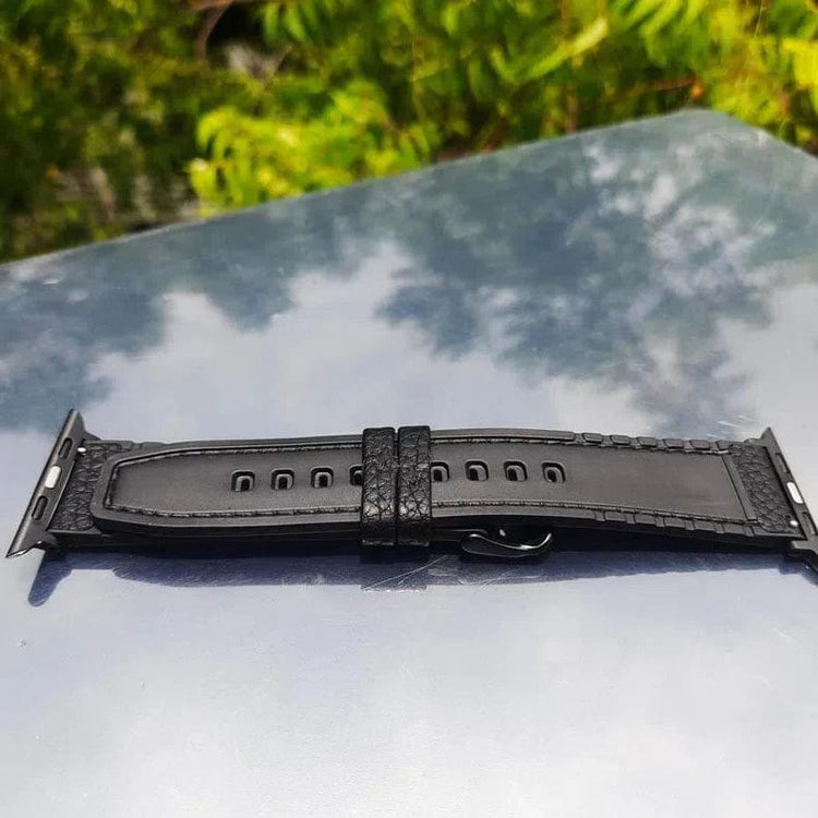 Grainy Leather Texture Silicone Rubber Watch Band for iWatch 42mm | 44mm | 45mm | Ultra 49mm | 46mm Series 10 / Black - Ktusu