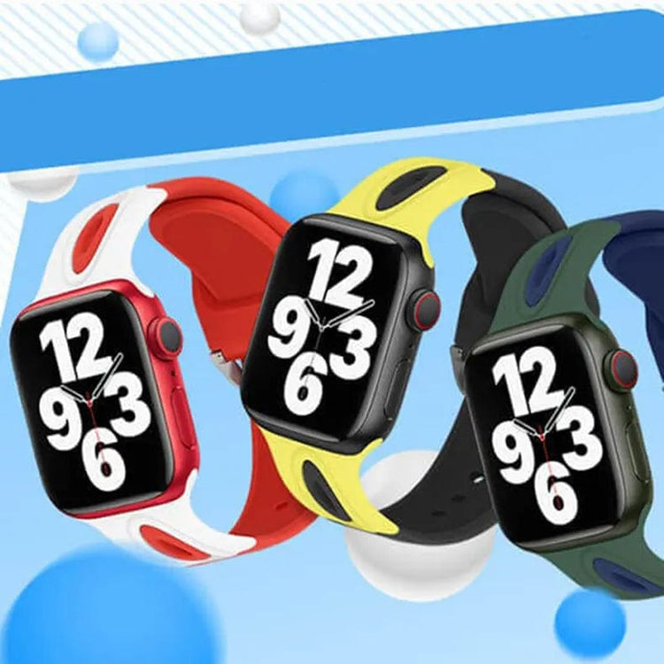 Dual Color Silicone Sport Watch Band for iWatch 42mm | 44mm | 45mm | Ultra 49mm | 46mm Series 10 / Black Yellow - Ktusu