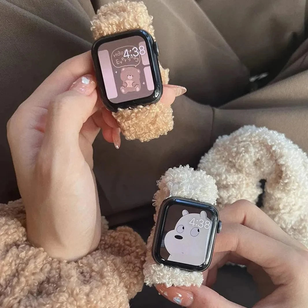 Cute Teddy Scrunchie Elastic Women Loop Band for Apple Watch - Ktusu