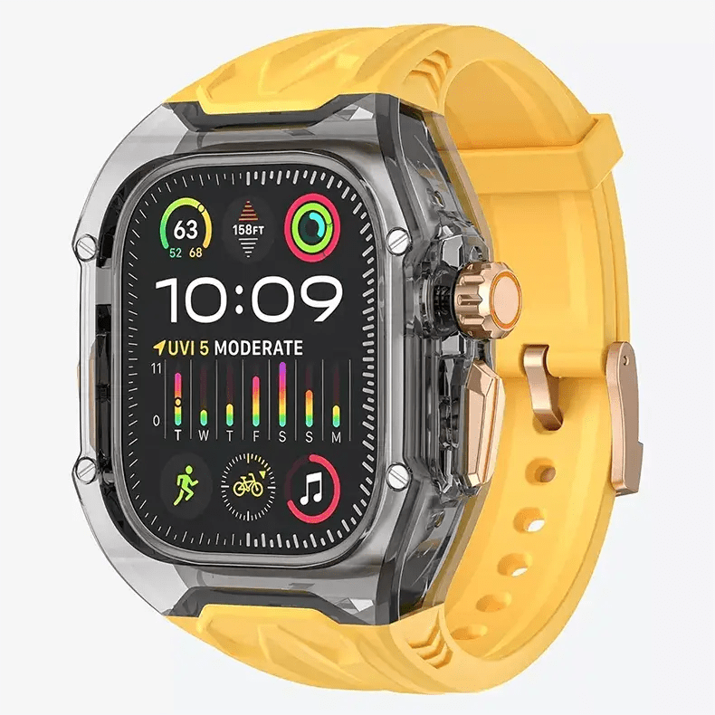 Military Protective Rugged Hard Watch Case with Silicone Watch Band for iWatch Ultra 49mm / Yellow Smoke - Ktusu