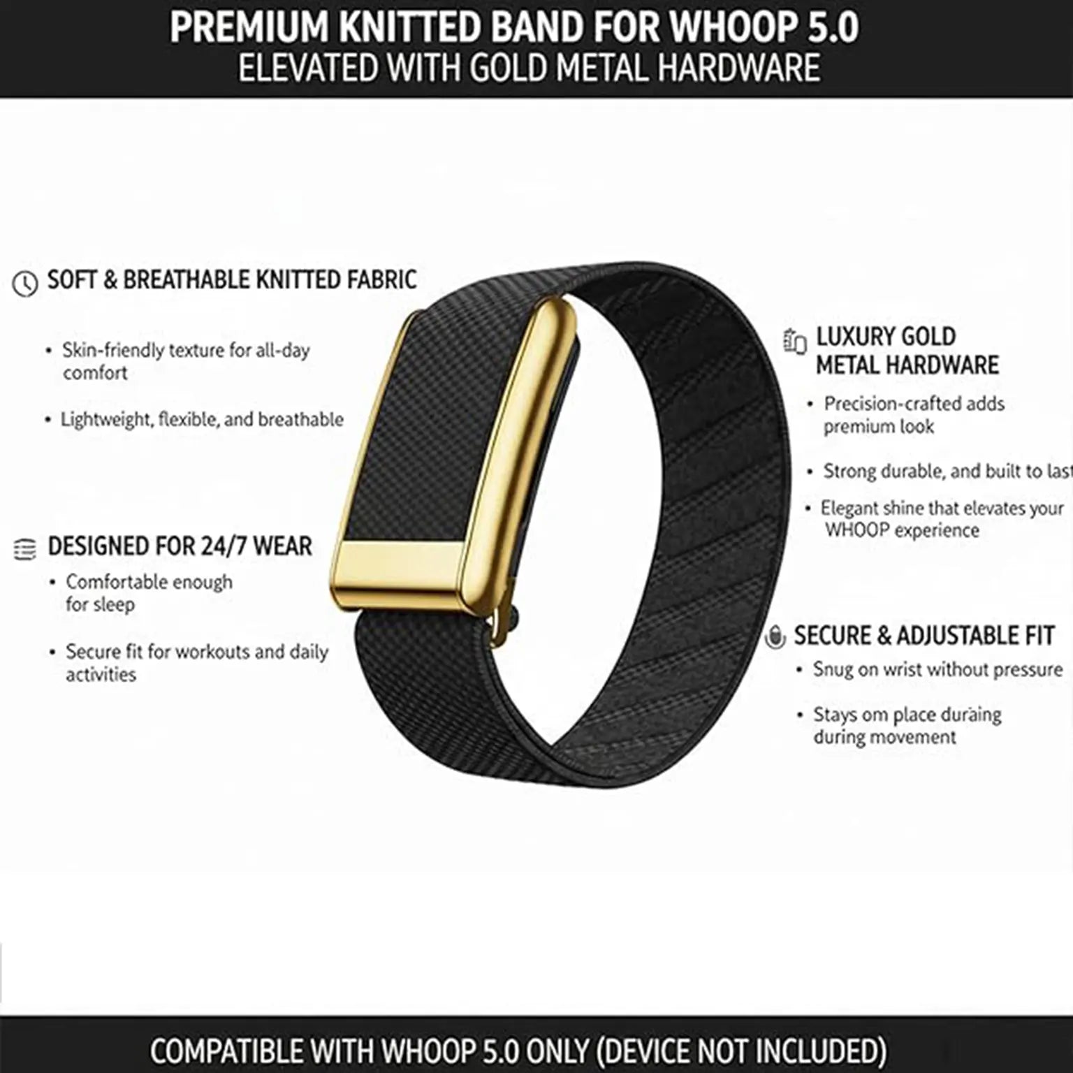 SuperKnit Nylon Sports Loop Adjustable Replacement Strap for Whoop 5.0 PEAK Ktusu by A to Z Mobile Accessories