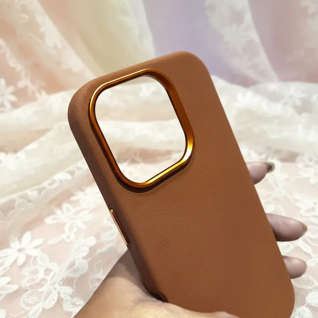 Cases & Covers Sweat Leather Texture soft touch Metal Button Magsafe Case for iPhone 16 Pro Max