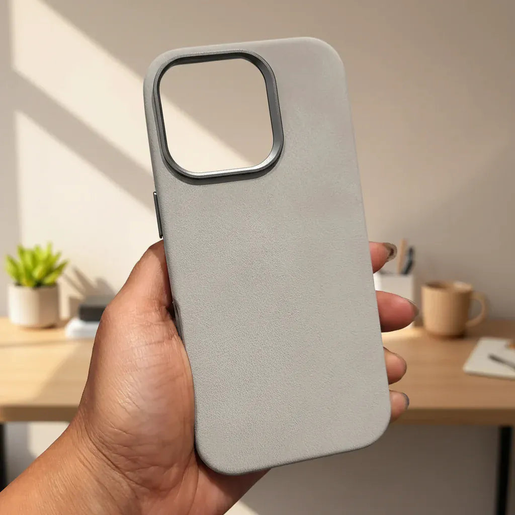 Cases & Covers Sweat Leather Texture soft touch Metal Button Magsafe Case for iPhone 16 Pro Max