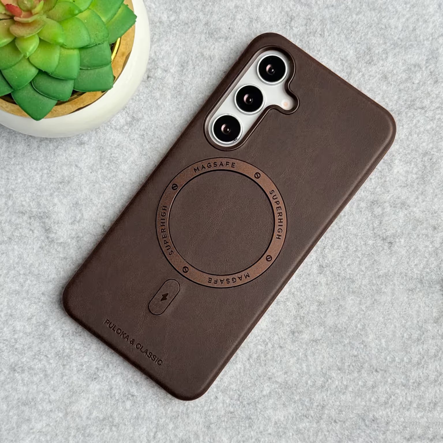 Puloka PU Leather Metal Magsafe Ring Case for Samsung S25