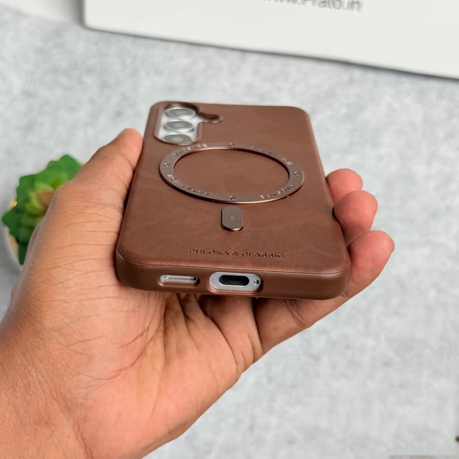 Puloka PU Leather Metal Magsafe Ring Case for Samsung S25