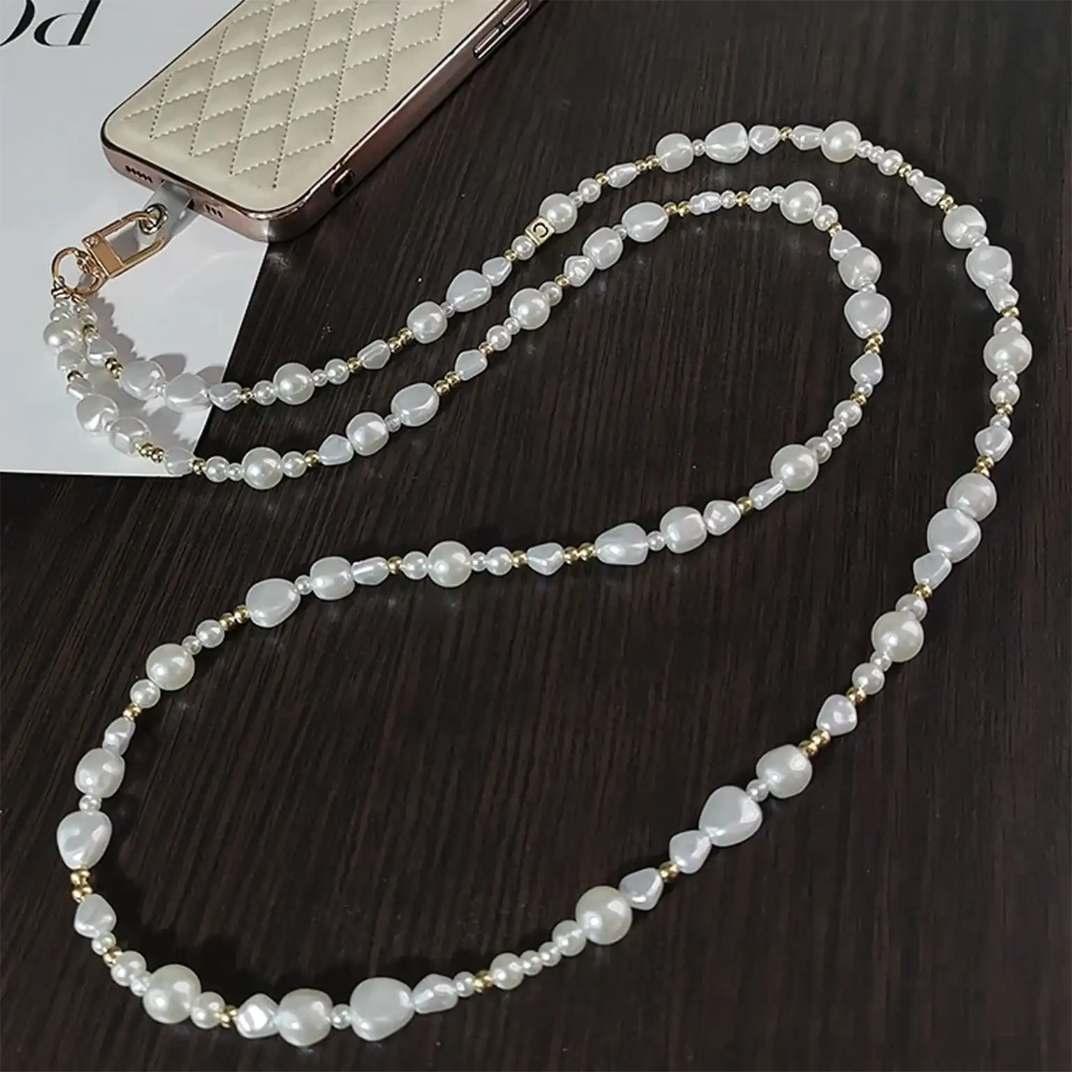 Enhancement Universal Sling Pearl Crossbody Long Strap for The Neck And Shoulder Phone Lanyard with Transparent Card Holder