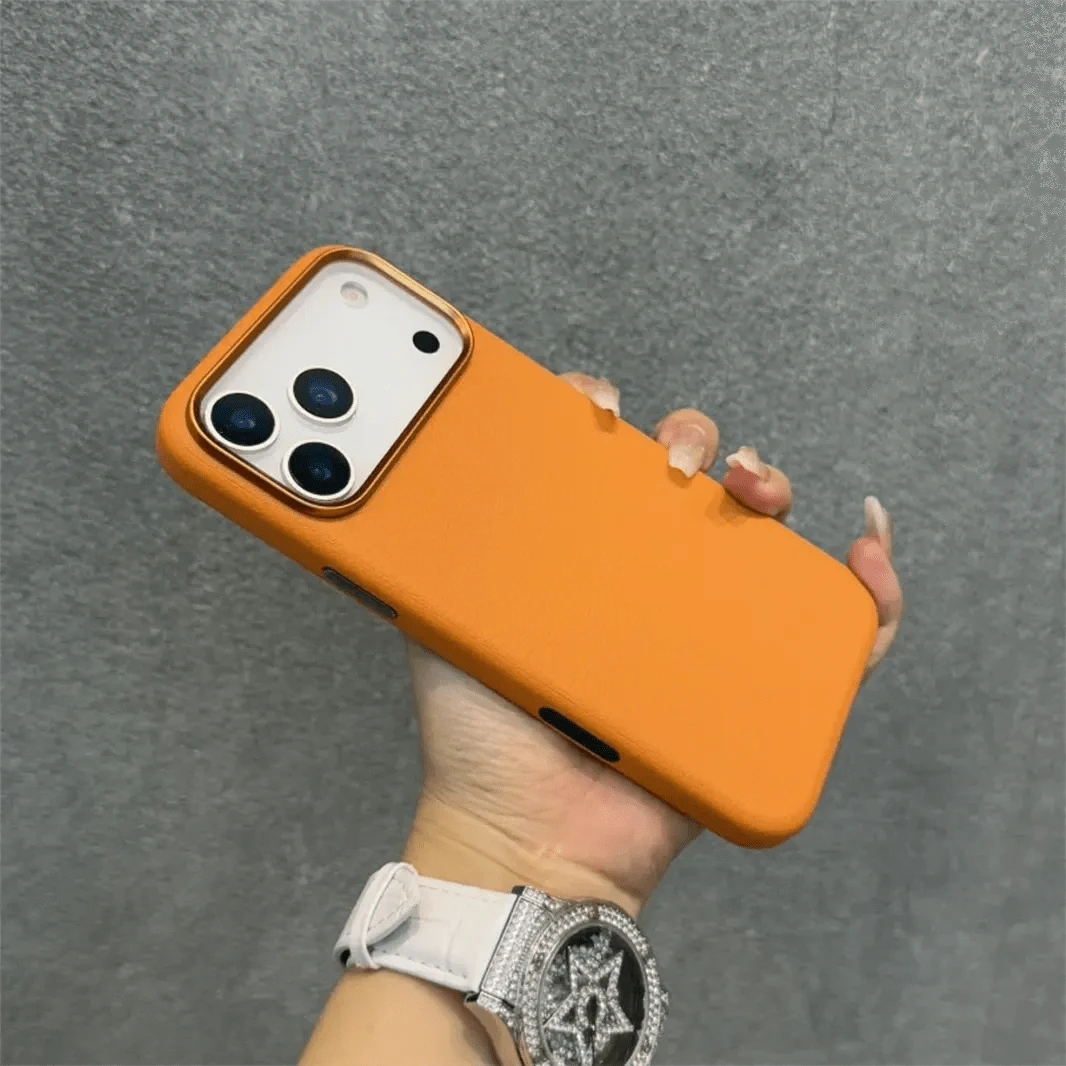ktusu iShock Cases & Covers Vegan Leather Metal Button Case for iPhone 17 Pro Max Cosmic Orange