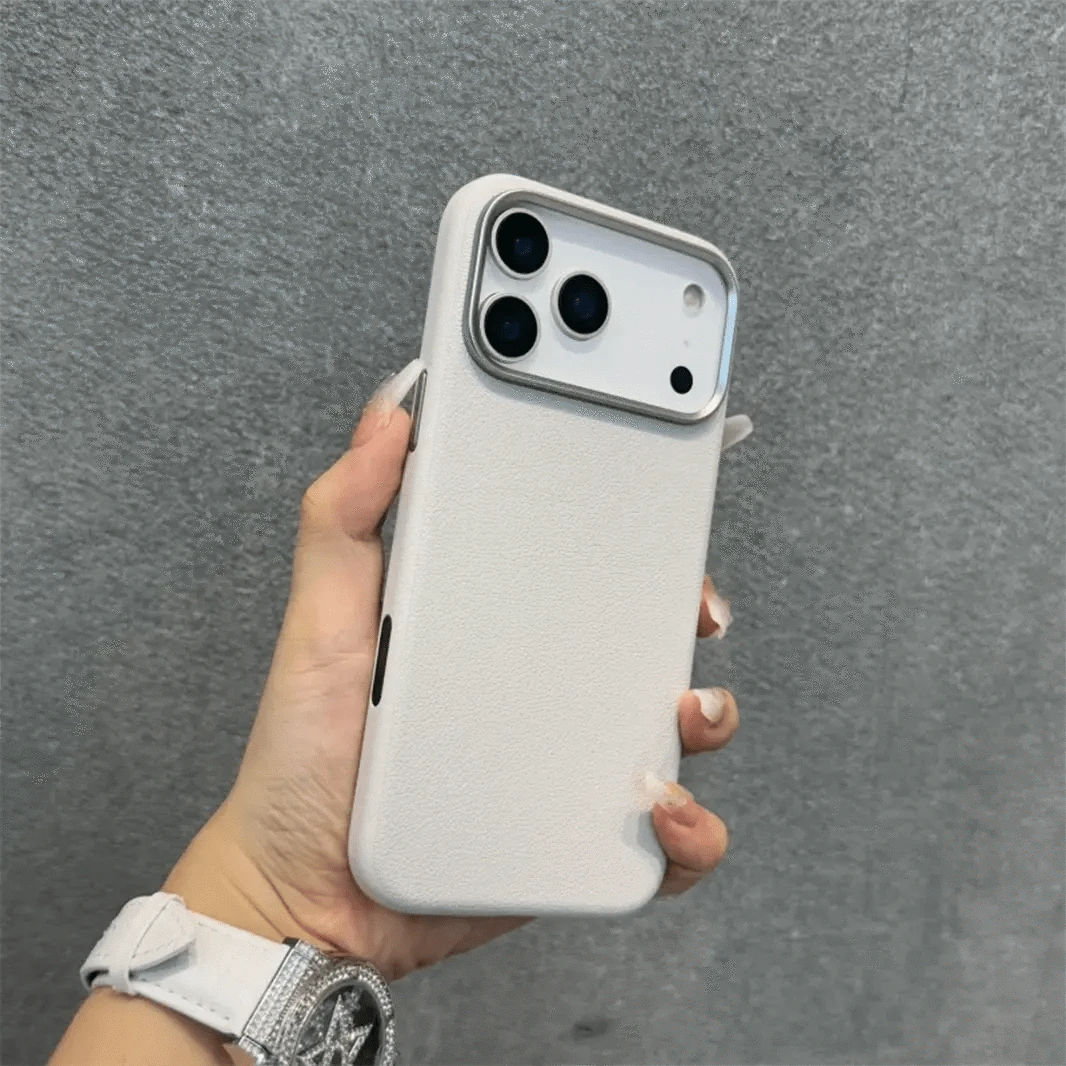 ktusu iShock Cases & Covers Vegan Leather Metal Button Case for iPhone 17 Pro Max Off White