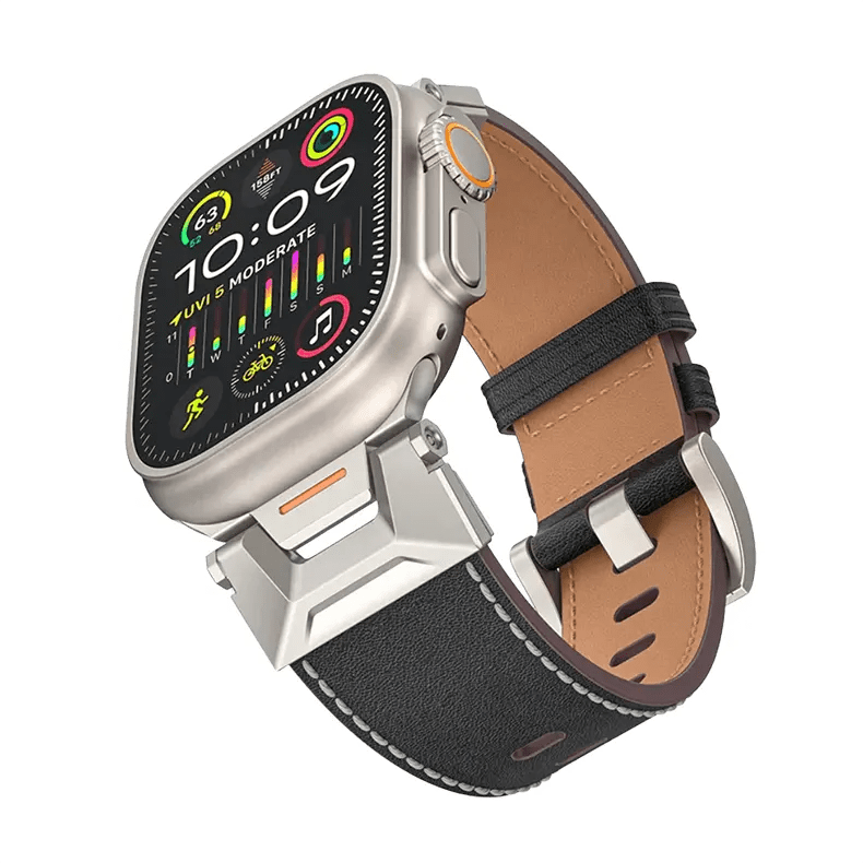 Straps & Bands for Vintage Grain Leather Band with Titanium Connectors for Apple Watch