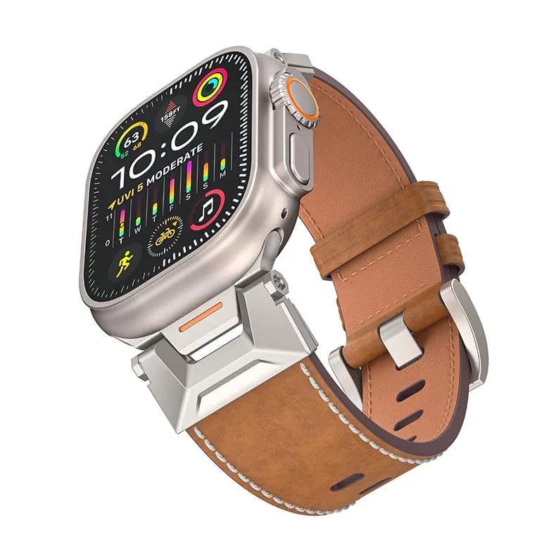 Straps & Bands for 42mm | 44mm | 45mm | Ultra 49mm / Brown Vintage Grain Leather Band with Titanium Connectors for Apple Watch