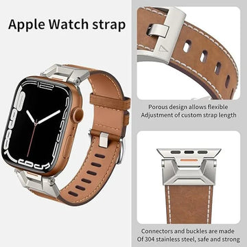 Straps & Bands for Vintage Grain Leather Band with Titanium Connectors for Apple Watch