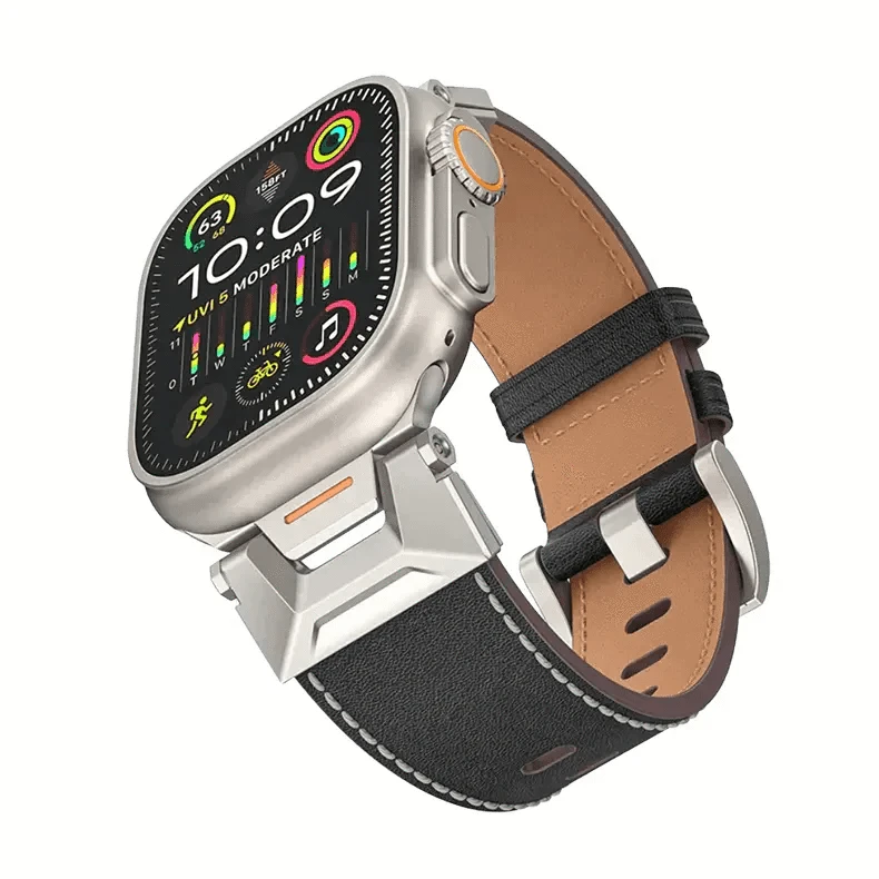 ktusu Generic Watch Bands Vintage Grain PU Leather Band for Apple Watch 42 | 44 | 45 | Ultra 49 | 46mm S10 Black