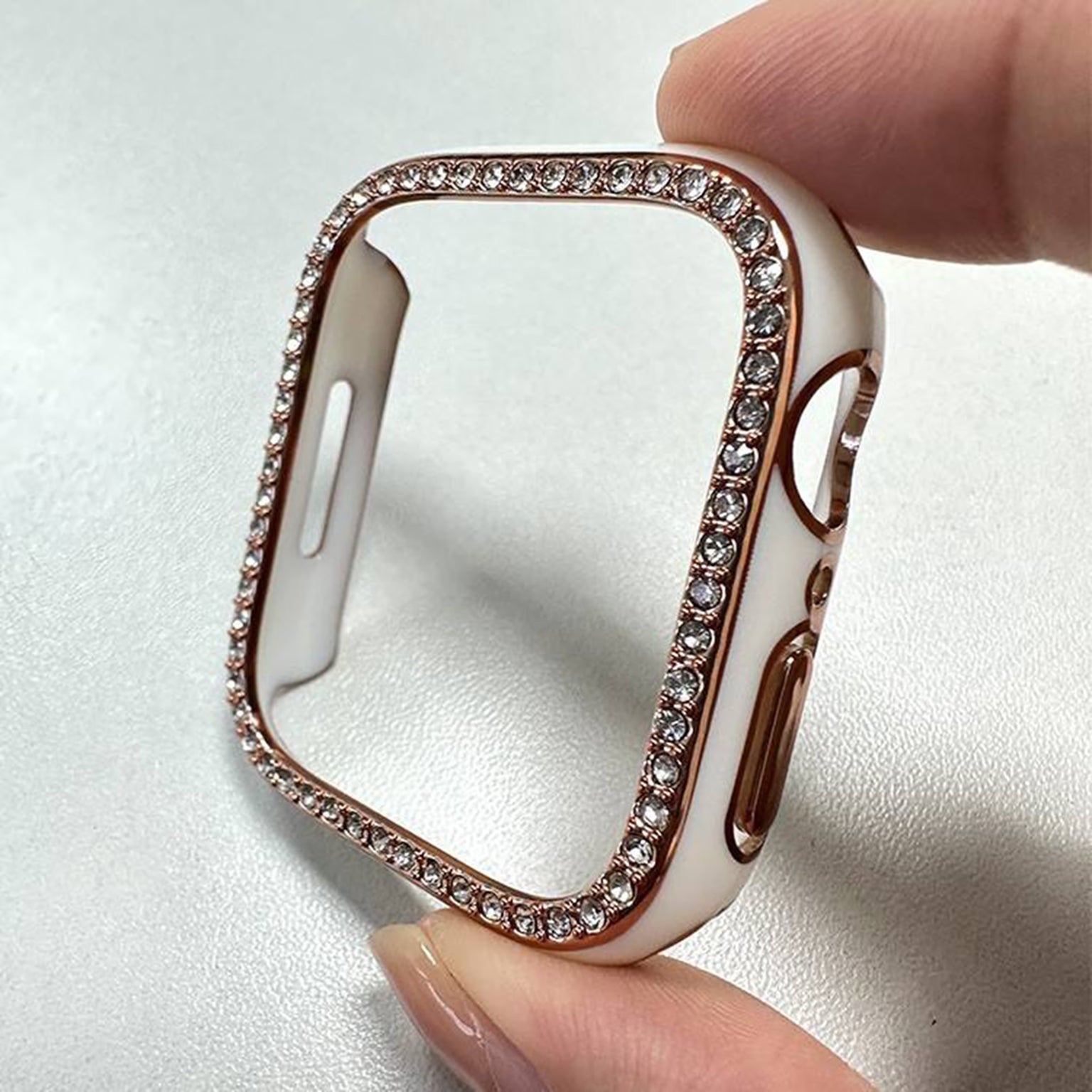 Glossy Single Rhinestone Frame 360 Degree Hard Body Bumper for Apple Watch 44mm