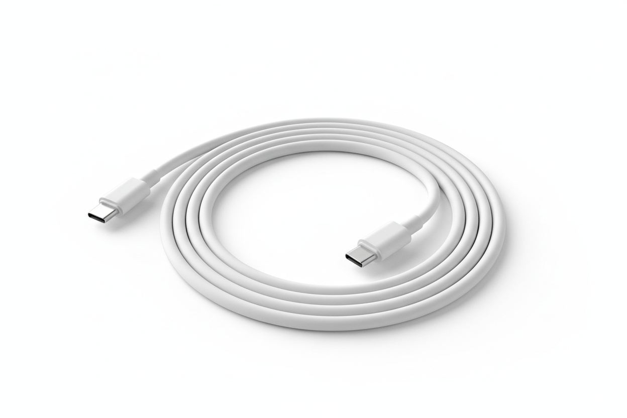 white cable 1 meter long type c pin end both side spiral look