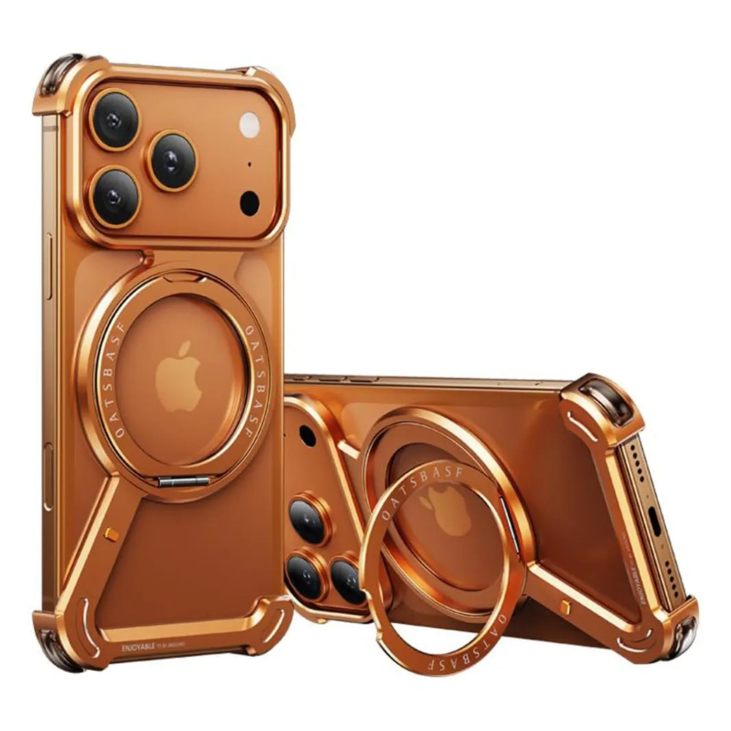 Cosmic Orange Z-Shaped 360° Rotating Magnetic Holder Aluminum Alloy Frameless Frame for iPhone 17 Pro Cases & Covers