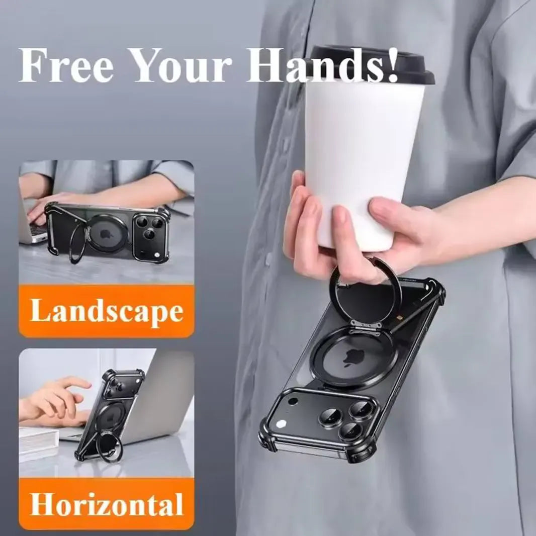 Z-Shaped 360° Rotating Magnetic Holder Aluminum Alloy Frameless Frame for iPhone 17 Pro Max Cases & Covers