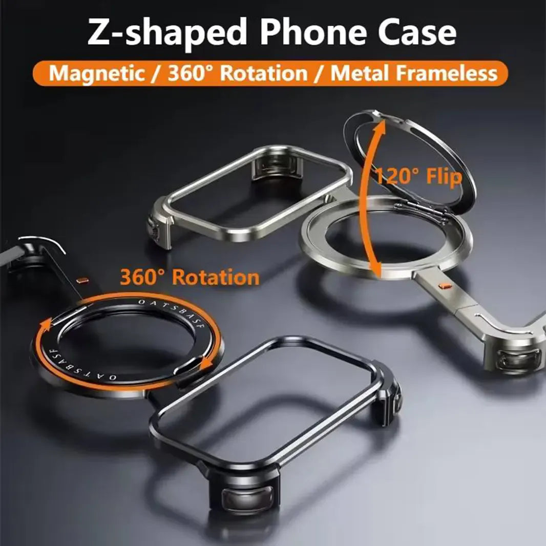 Z-Shaped 360° Rotating Magnetic Holder Aluminum Alloy Frameless Frame for iPhone 17 Pro Max Cases & Covers