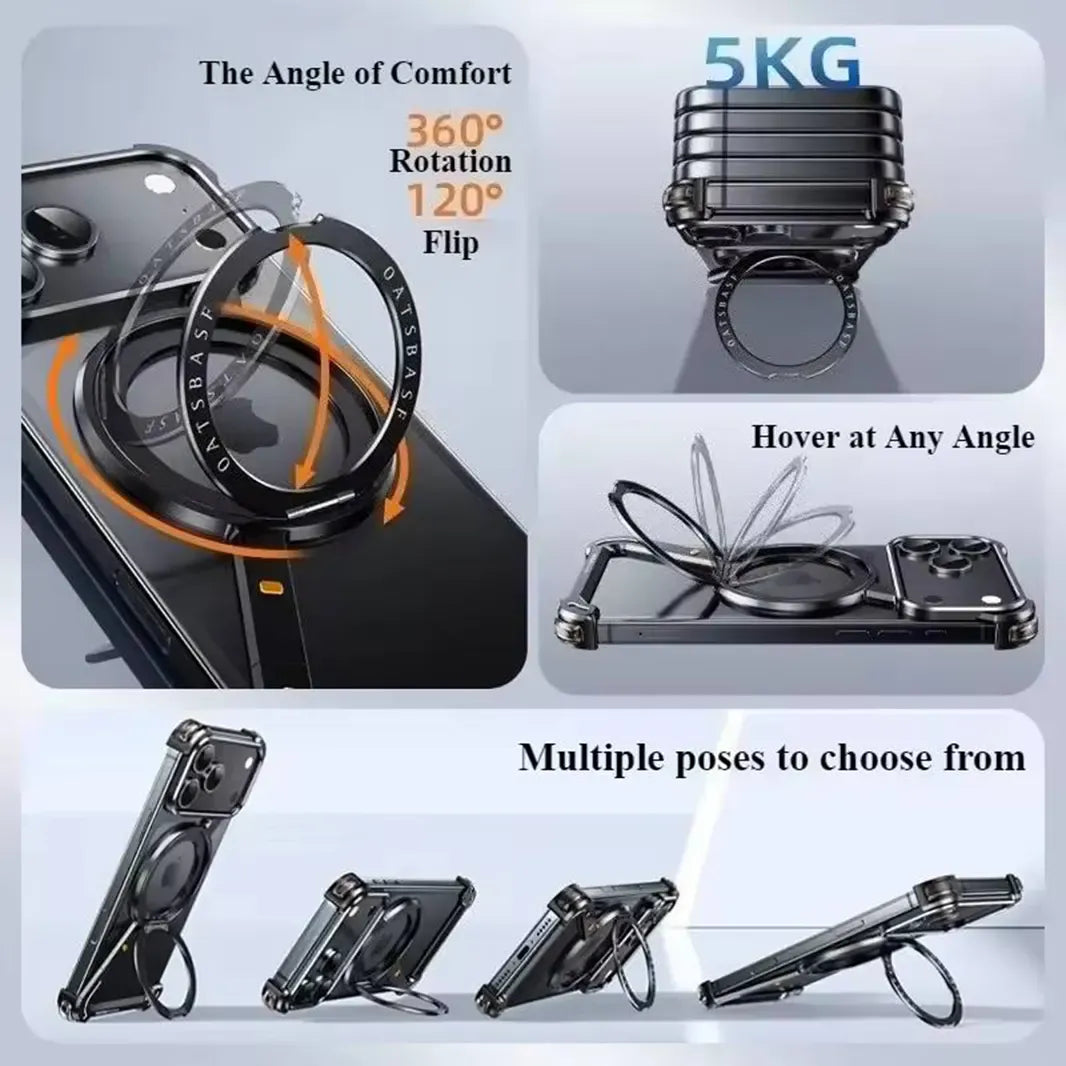 Z-Shaped 360° Rotating Magnetic Holder Aluminum Alloy Frameless Frame for iPhone 17 Pro Max Cases & Covers