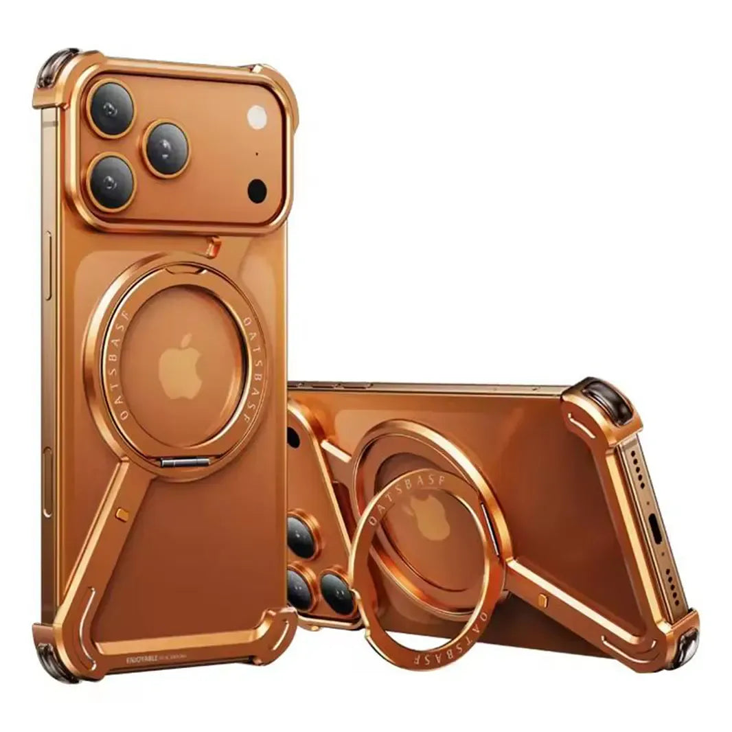 Cosmic Orange Z-Shaped 360° Rotating Magnetic Holder Aluminum Alloy Frameless Frame for iPhone 17 Pro Max Cases & Covers
