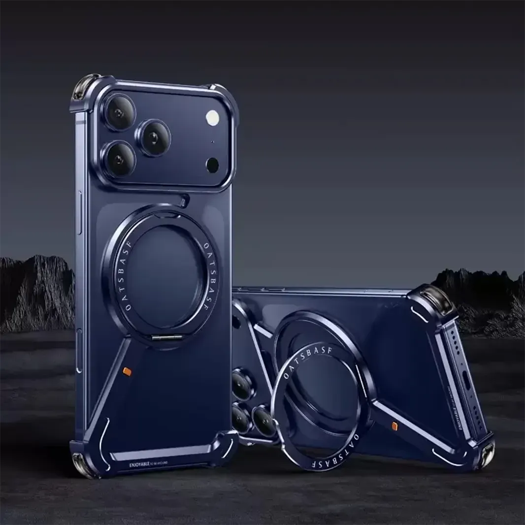 Deep Blue Z-Shaped 360° Rotating Magnetic Holder Aluminum Alloy Frameless Frame for iPhone 17 Pro Max Cases & Covers